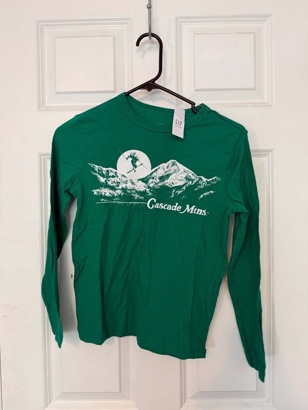 Gap Kids Green Cascade Mtns Ski Graphic Long Sleeve T-Shirt Size M 8 NWT